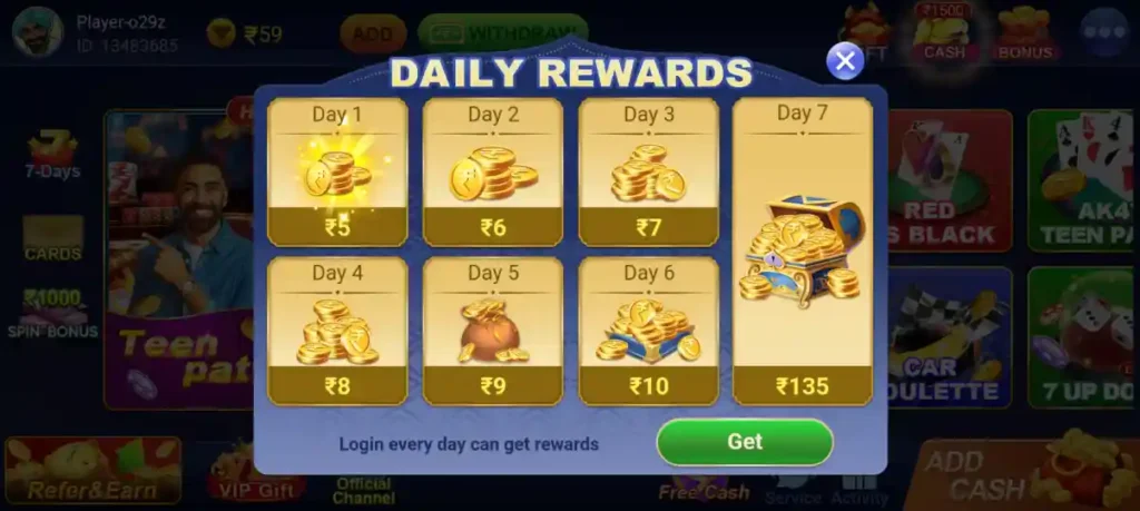 Daily Rewards Offer Of Teen Patti Galaxy