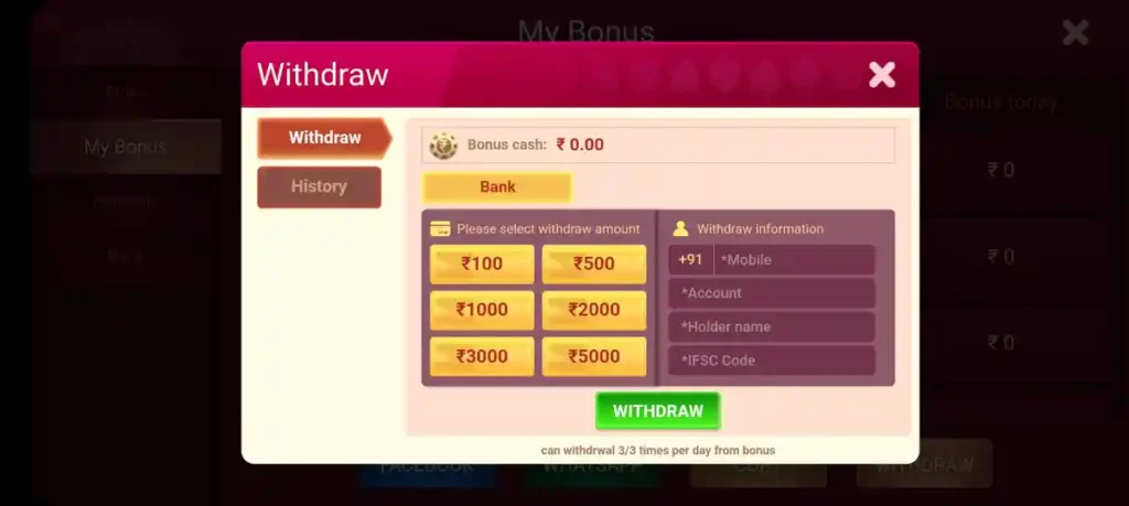 Referral Commission Withdrawal On Teen Patti Clan