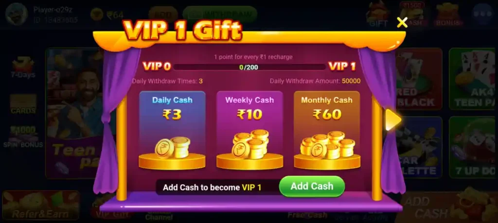 Teen Patti Galaxy VIP 1 Gift Offer